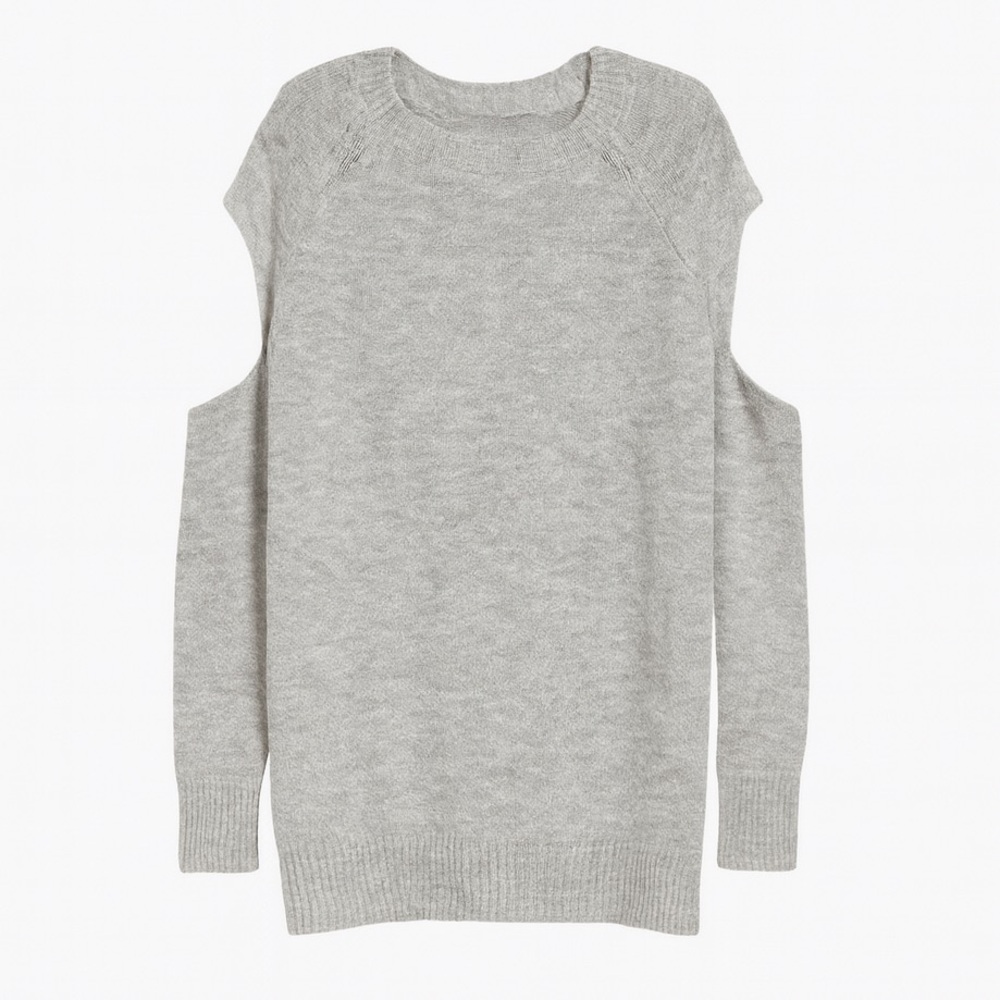 H&M Light Gray Women's Crew Neck Cold Shoulders Sweater